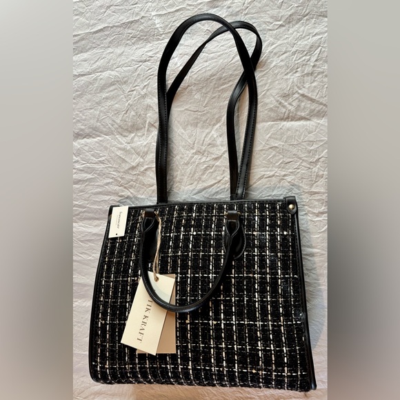Francesca's Collections Black and White Tweed Tote - Picture 3 of 5